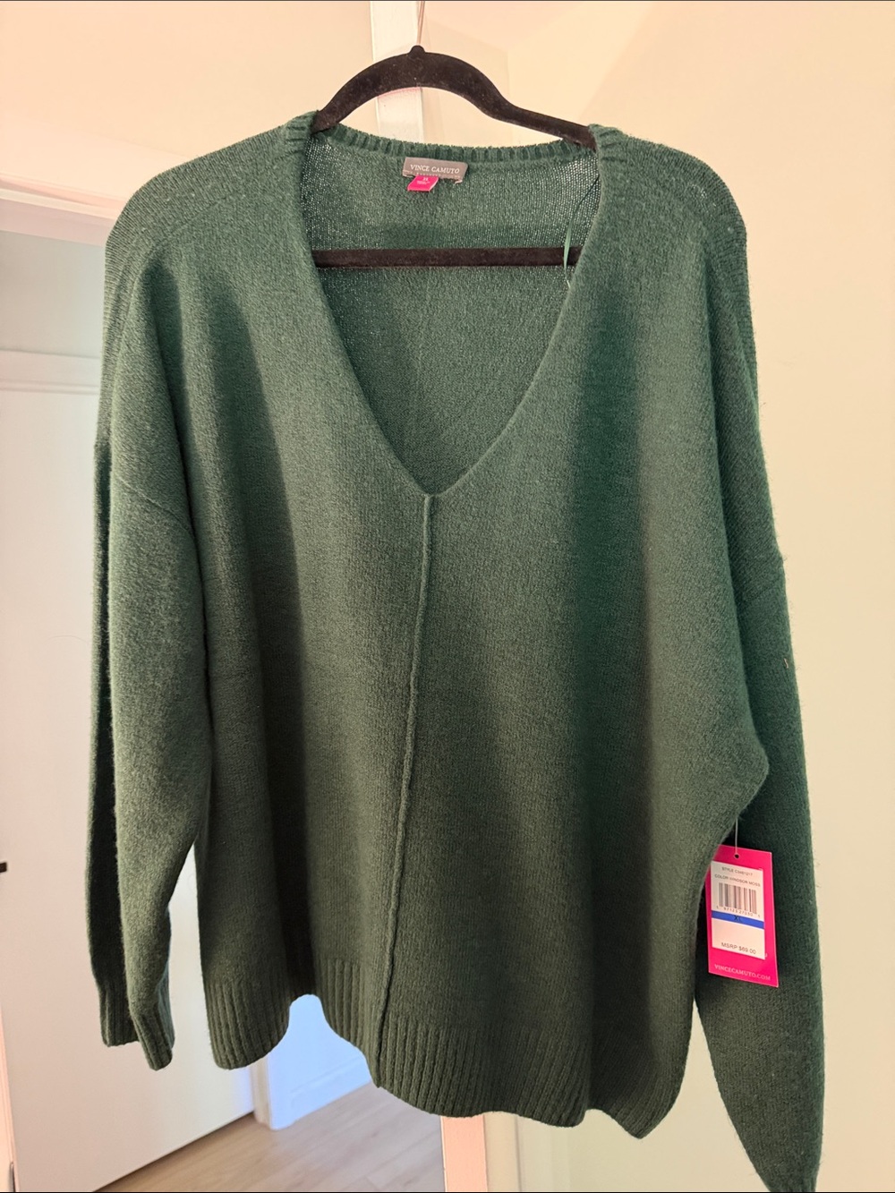 Vince Camuto Deep Green V-Neck Cozy Knit Sweater
